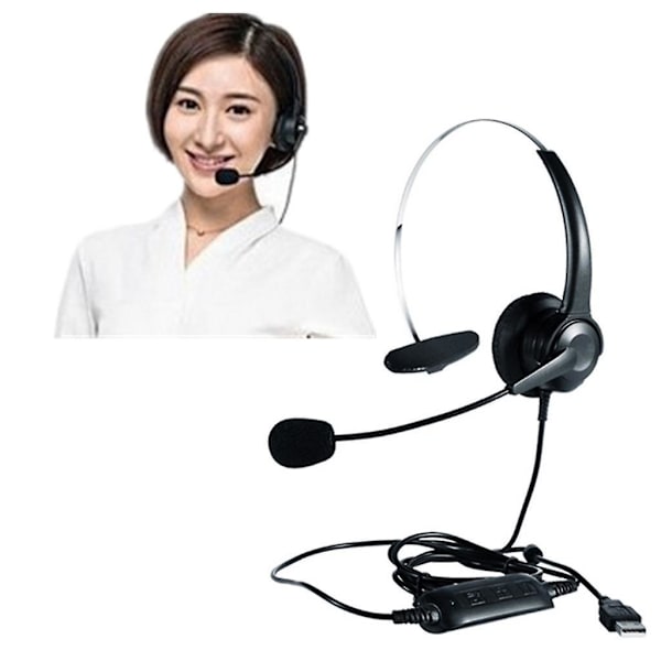 4 x Call Center Monaural USB-plugg Headset Hodetelefoner med Mikrofon for Datamaskin