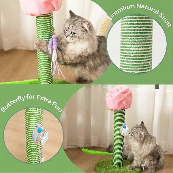 Søt Klorebrett for Katter - Rosa Blomst Klorebrett med Sommerfuglleker for Små Store Katter, Katteutstyr, Kattetårn, Kattemøbler for Innekatter