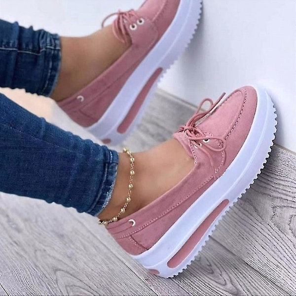 Women's Pink Platform Lace-up Sport Casual Shoes, Size 41-43, Comfortable Non-Slip Loafers