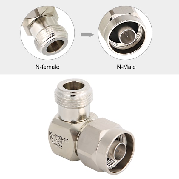 N han til N hun retvinklet adapter - 2 stk, 50 ohm, N stik