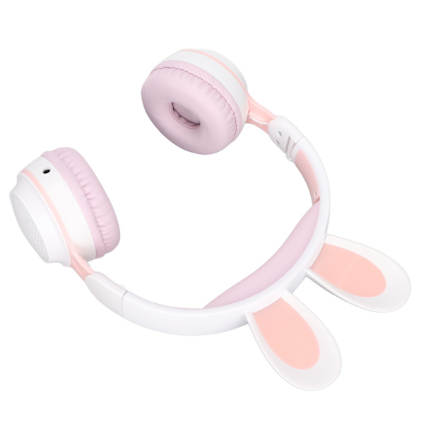 Rabbit Ear Bluetooth 5.0-hodetelefoner sammenleggbare trådløse headset for barn med LED-fargelys for PC-nettbrett Online læring Hvit Rosa