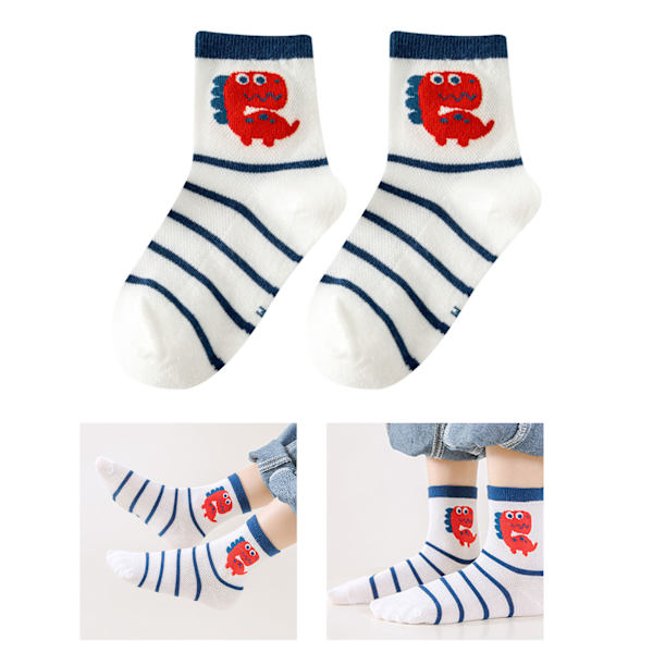 5 par barnsockor mjuka andningsbara mesh bomullssockor mid calf pojksocka söta tecknade barnstrumpor för dagliga sporter XL