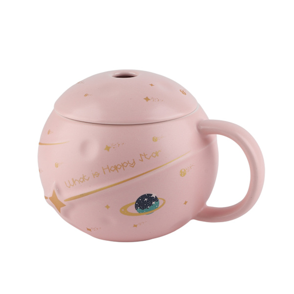 400 ml sød astronaut krus ergonomisk håndtag keramisk kop med låg ske til kaffe te mælk pink