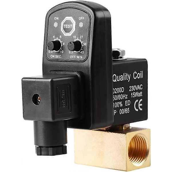 Automatisk elektronisk dräneringsventil i mässing, Automatisk dräneringsventil G1/2 DN15 Automatisk elektronisk dräneringsventil för luftkompressorkondensat (AC230V)(230V)