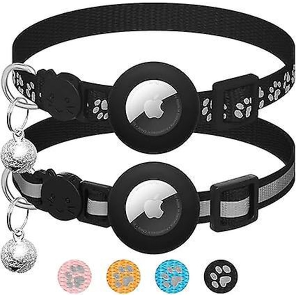 2-pack katthalsband med tillbehör kompatibelt med Apple Airtag, reflekterande GPS-katthalsband med anti-strypning, justerbart, Airtag GPS ingår ej! (Svart