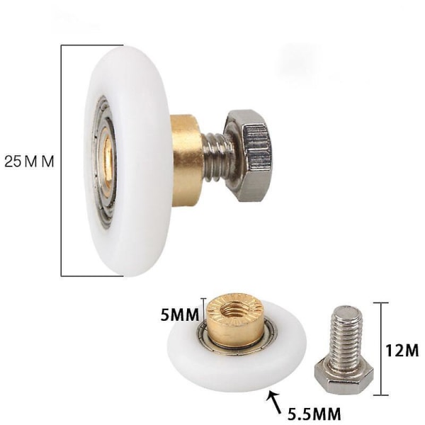 12 kpl suihkuovien rullat - sileä liuku- ja vaihtopyörä (20 mm)