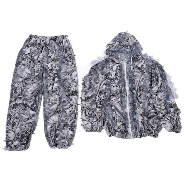 Snövit kamouflage Ghillie-dräkt 3D lövjackor och byxor set kläder för jakt