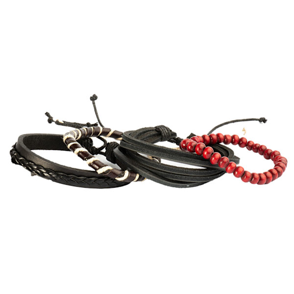 4 stk. Multilayer læderarmbånd Unisex udsøgte mahogniperler Multilayer armbånd