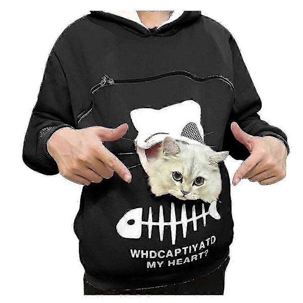 Fashion Katteelsker Hættetrøjer Kvinder Kængurulomme Hættetrøjer Hund Kæledyr Pote Pullover Toppe Langærmet Lynlås Hættetrøje Sudaderas Jzz Sort L