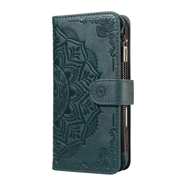 Compatible with Samsung Galaxy S26 Wallet Case Mandala Embossed Leather Flip Cover 9 Card Slots Zipper Pocket RFID Shell