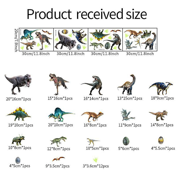 Hohtavat dinosaurus-tarrat lastenhuoneen sisustukseen