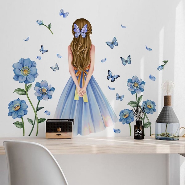 Et sett med veggklistremerker Blomsterpike Sommerfugler Veggklistremerke Veggdekorasjon for stue Soverom Kontor
