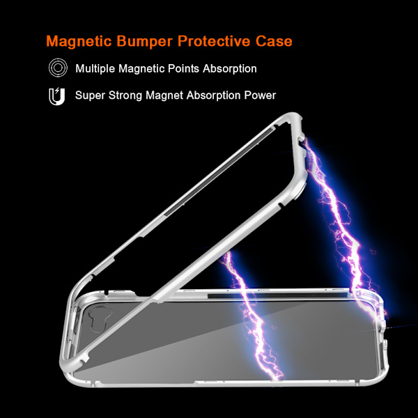 Magneettinen imukykyinen karkaistu lasinen puhelimen suojakotelo iPhone 8:lle hopea