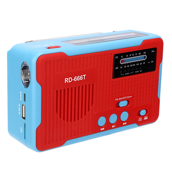 RD-666T Bärbar solcellsdriven nödhandvev AM FM-radio med LED-ficklampa Röd