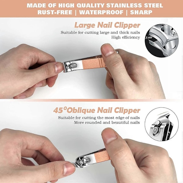 Manikyrset Nagelknipsare Kit För Kvinnor & Män 18 i 1 Professionell Rostfritt Stål Pedikyr Vård Verktyg Kit Nagel Klippare Set Sax Grooming Kit Med B