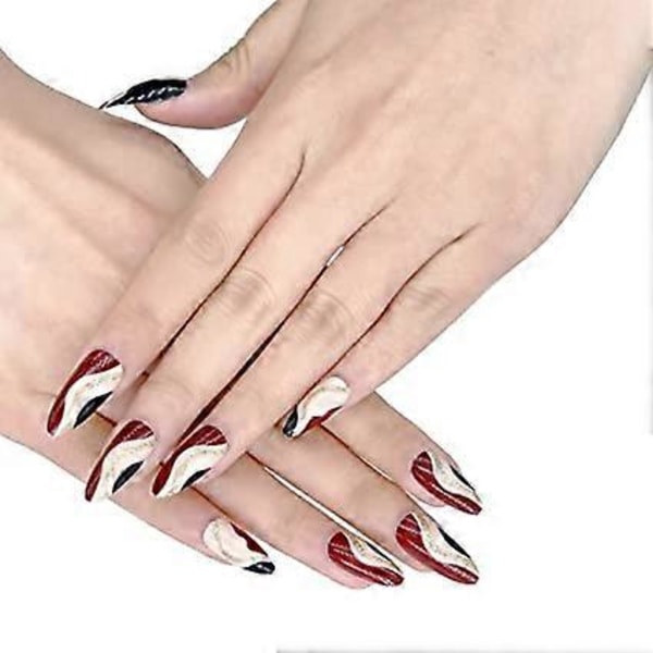 24 st Press on Nails, Utsökta Bruna Vågor Lösnaglar Medium Längd Nagel Lim på Naglar Mandelformade Naglar Stick on med Naglar Full Cover Akryl fo