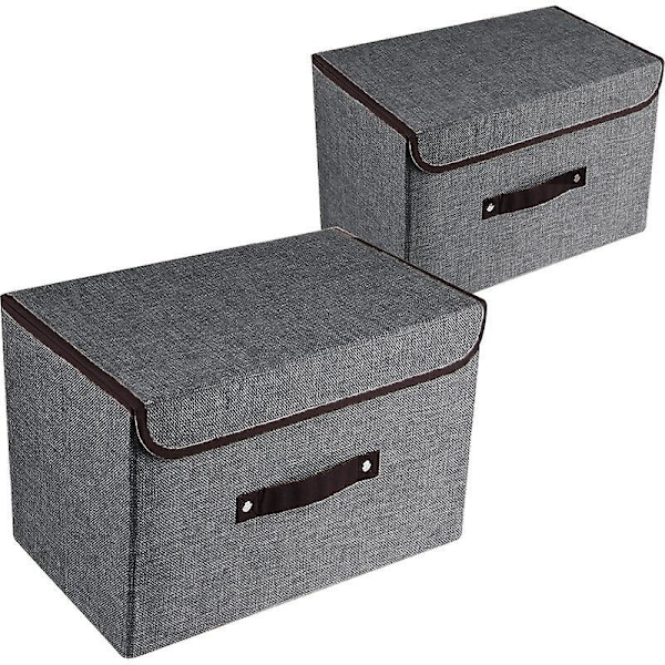 Set med 2 stora förvaringslådor med lock och handtag, hopfällbara förvaringskorgar i linne, organiseringsbehållare, kubkorgar med avtagbar avdelare för sovrum C