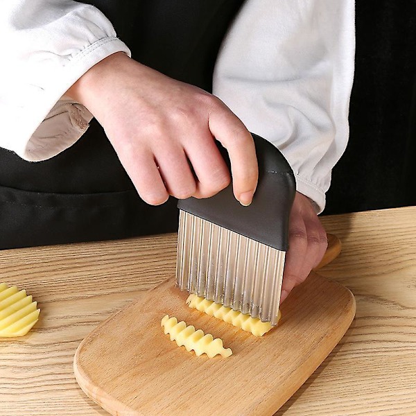 Bølgeblad i rustfritt stål til kjøkkenredskap for kutting av pommes frites og grønnsaker (svart, 14*9,5 cm)