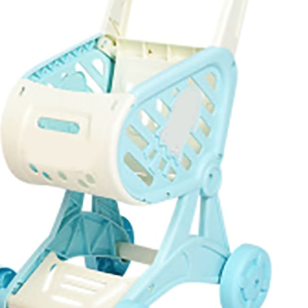 Dockhusvagn Shopping Cart Set Kök Skär Frukt Leksaker Supermarket Barnvagn Simulering för Barn Presenter Blå