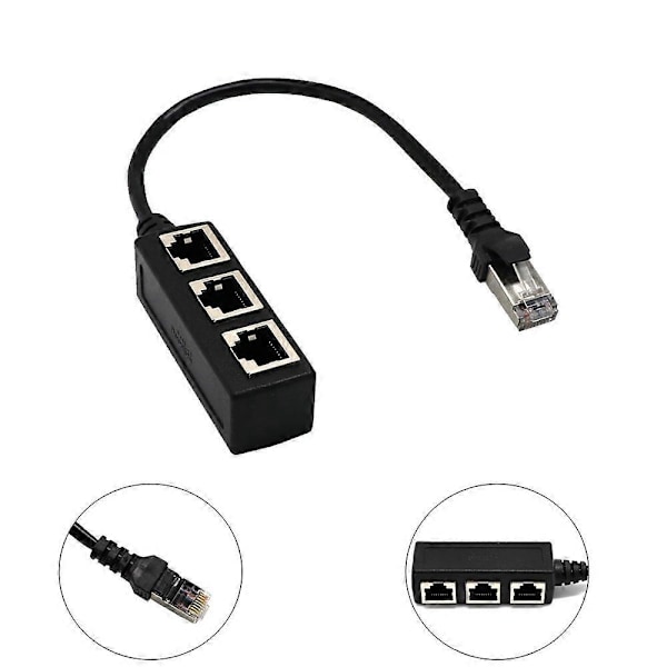 RJ45 Ethernet -jakokaapeli, Ethernet LAN -verkon jatkokaapelisovitin RJ45 urosjakaja 3 naarasliittimellä Super Cat5 Ethernet -ohjaimelle Ad