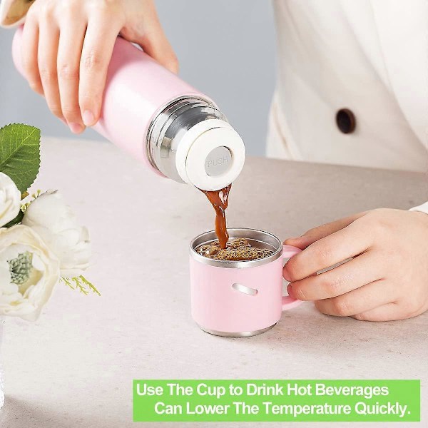 Termosflaska 410ML, Återanvändbar Resemugg Kaffekopp med Lock Isolerad Vattenflaska (410ML/ 13.87OZ, Rosa)