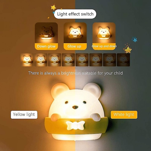Natlampe til børn, Bjørn Natlampe til børn, Bærbar USB genopladelig natlampe, Babyværelse natlampe til læsning, søvn og afslapning
