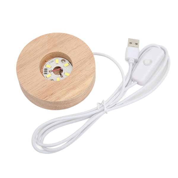 LED-lysfod USB-interface Egetræsmateriale Rund 2 cm/0,8 tommer tykkelse Glødende dekorativ displaylampe til hjemmet 5V Hvid lysfod