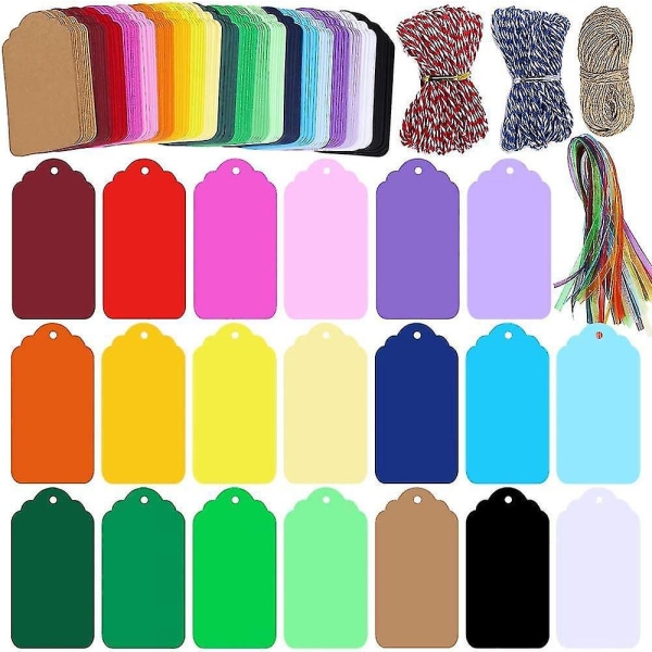 Kraft-rippukyltit – 200 kappaletta, 20 väriä – DIY suorakaiteen muotoiset ripustuskyltit (D-583-A)