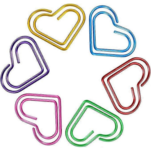 50 Stk. Papirclips, Metal Papirclips, Hjerteformede Papirclips, Flerfarvede Papirclips, Metal Papirclips Bogmærker, Til Dekorative Invitationer, P