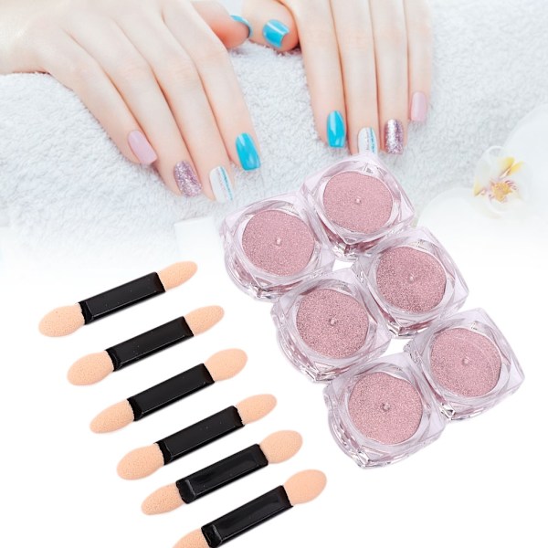 6 st 0,5 g nagelkonstpulver nageldekoration glitterpigment för nagelkonstsalong TCL-05