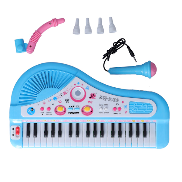 Baby Piano 37 Keys Different Sound Effects Mini Size Safe ABS Children Musical Toys with MicrophoneBlue