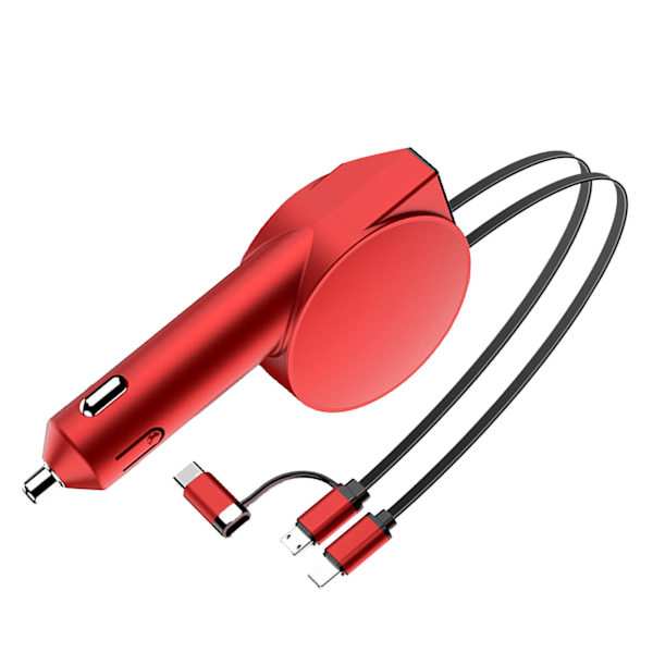 Biltelefonladdare USB 3 i 1 2 trådar Teleskopisk 8:e generationens supersnabbladdning Multifunktion 40W Röd