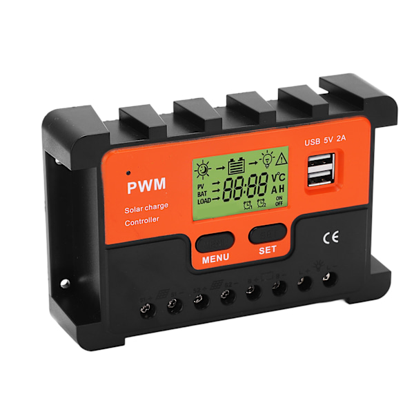 Solcellsladdningsregulator LCD-display Automatisk parameterjusterbar 30A PWM Solcellsregulator 12V 24V med 2 USB 5V utgångsport