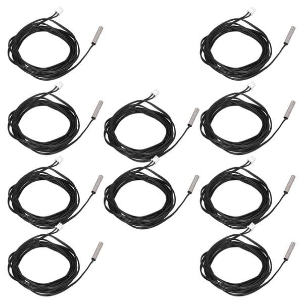 10 stk. termistorsensor NTC temperatursonde 5x25 mm sylindrisk hode 2 meter kabellengde 15K B3950