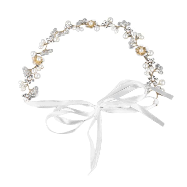 Bryllupshodebånd Rhinestone Faux Perle Blomst Bladformet Anheng Brude Hodeplagg Hårpynt Gull