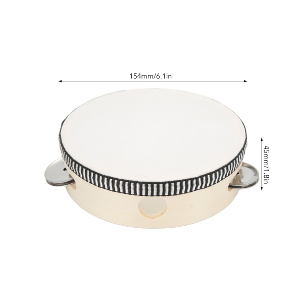Pædagogisk håndholdt tamburintromme - 154 mm, polyester, sprød lyd