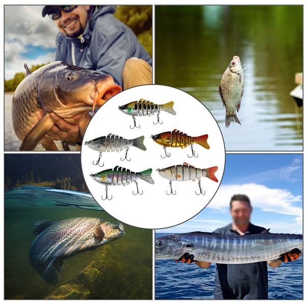 5 stk. 10 cm Multi Sektioner Kunstig Fiske Lure Bait Havfiskeri Grej Synkende Wobblere med Krog
