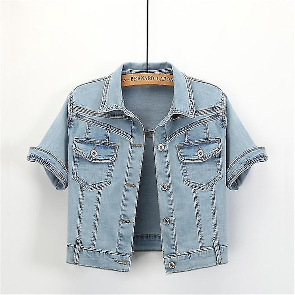 Kesänaikainen lyhythihainen denimtakki naisille | Korean tyyli farkkutakki XL Vaaleansininen