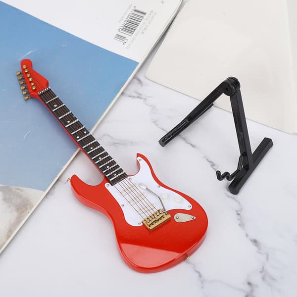 Miniatyr Röd Elgitarr Modell Musikinstrument Hantverk Prydnad Gåva