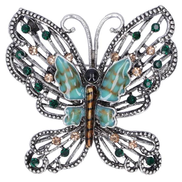 Brosch Pin Diamante ihålig fjärilsmönster Slipstift Kavajnålar Fest Corsage TillbehörGrön