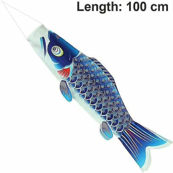 Blå fisk vindsocka karp vindsocka fisk flagga fisk vindstreamer utomhus hängande dekoration för trädgård bakgård dekoration 100cm