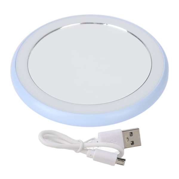 Kompakt sminkespeil med lys USB oppladbar LED Rund bærbart lite speil Himmelblå