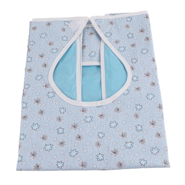 Vanntett forkle for voksne og eldre, PVC-spiseforkle, hjelpemiddel for funksjonshemmede, beskyttelse under måltider (JRK-211PVC L) Blomst blå