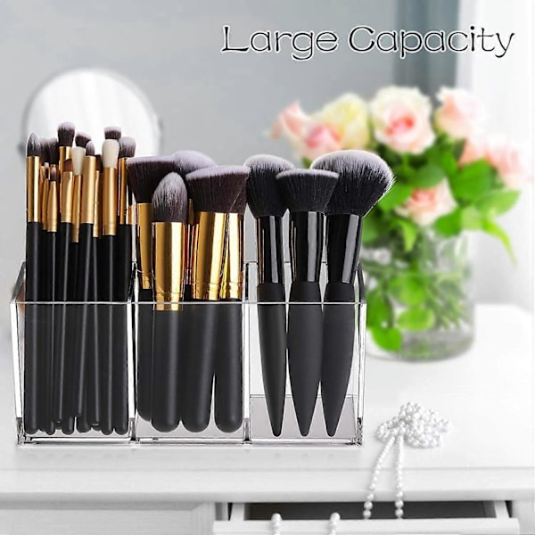 Makeup Børsteholder Organizer Klar Kosmetik Børstebeholder Opbevaring 3 Rum - Perfekt til Toiletbord