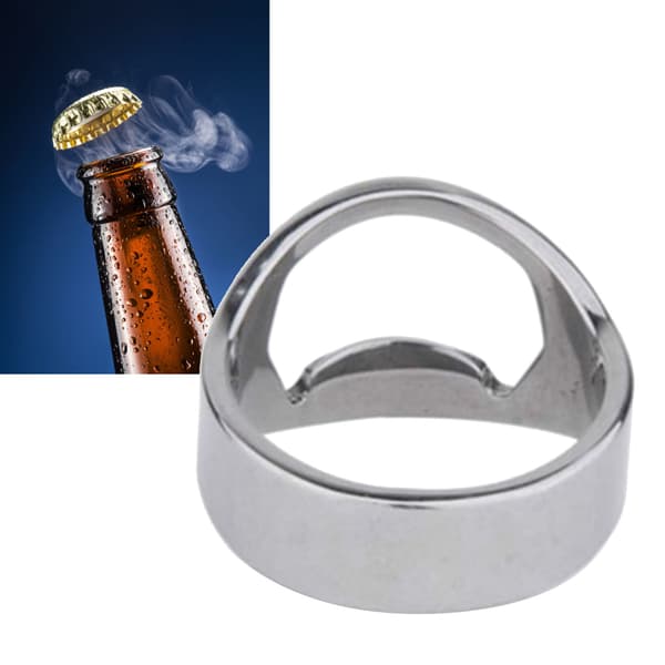 Flasköppnarring Rostfritt Stål Bärbar Ring Flasköppnare för Fest BBQ Silver