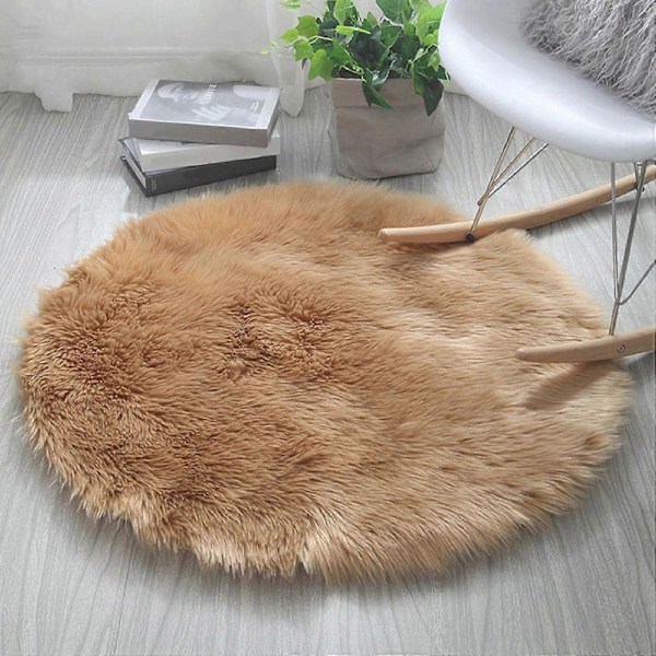 Supermykt, rundt og fluffy shaggy teppe i imitert saueskinnspels for soverom, stue, barnerom