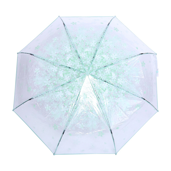 1PC Transparent Folde Paraply Moderigtigt Prinsesse Paraply Cherry Blossom # Lysegrøn