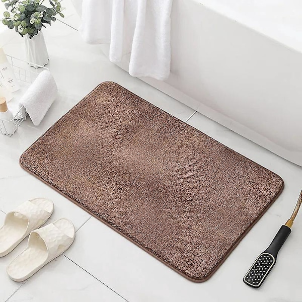 Bademåtte, Skridsikker Bademåtte 50 * 80CM, Blød og Fluffy Mikrofiber Badeværelsestæppe, Brun