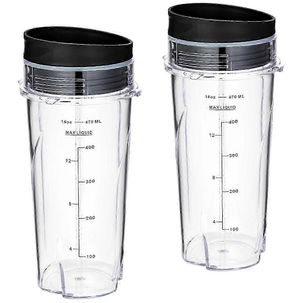 16Oz Erstatningskopper kompatible med Ninja QB3001SS Passer til Kompakt Personlig Blender, med Låg - 2 Pakke