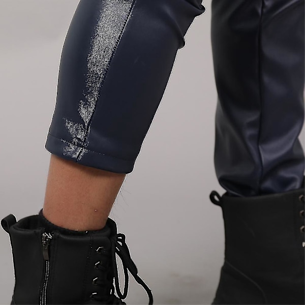 Youthup Navy Blue Faux Leather Stretch Tight Pants til Mænd EU 34